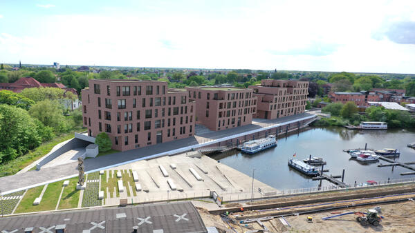 Bild vergrößern: Allerinsel Celle: Wohnen am Stadthafen (Visualisierung der Front)